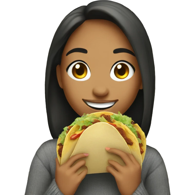 smiling girl in turtleneck sweater eating tacos emoji