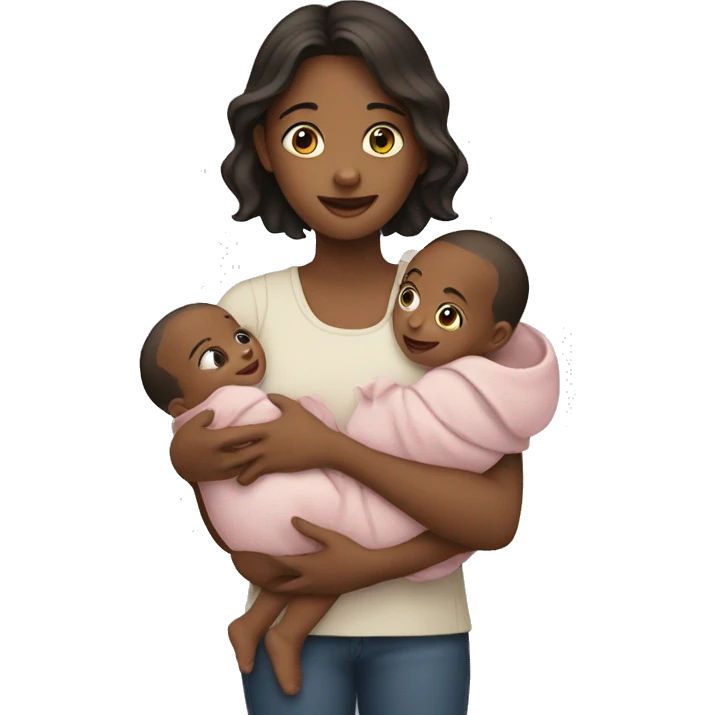 A girl holding two babies emoji