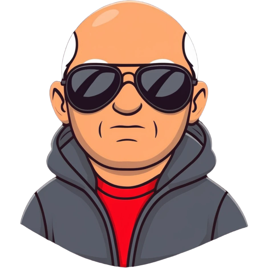 middle-aged 50-year-old man with slight wrinkles, aviator sunglasses, wearing a red hoodie emoji