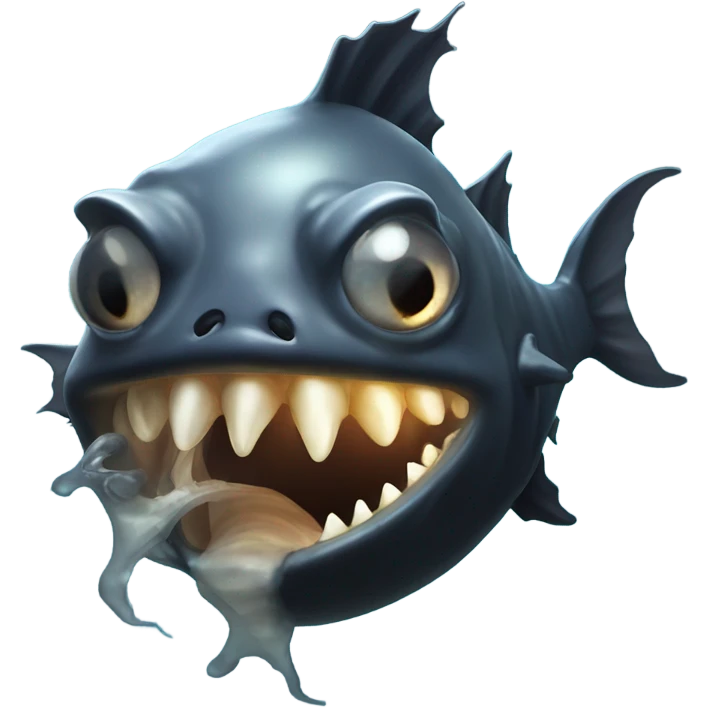 Anglerfish with a glowing lure hanging from its forehead, sharp teeth, and big eyes. emoji