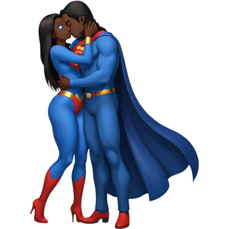 1girl,drunk pose curvy dark blue {very long straight hair} blueeyes,fullbody,kissing  superman emoji