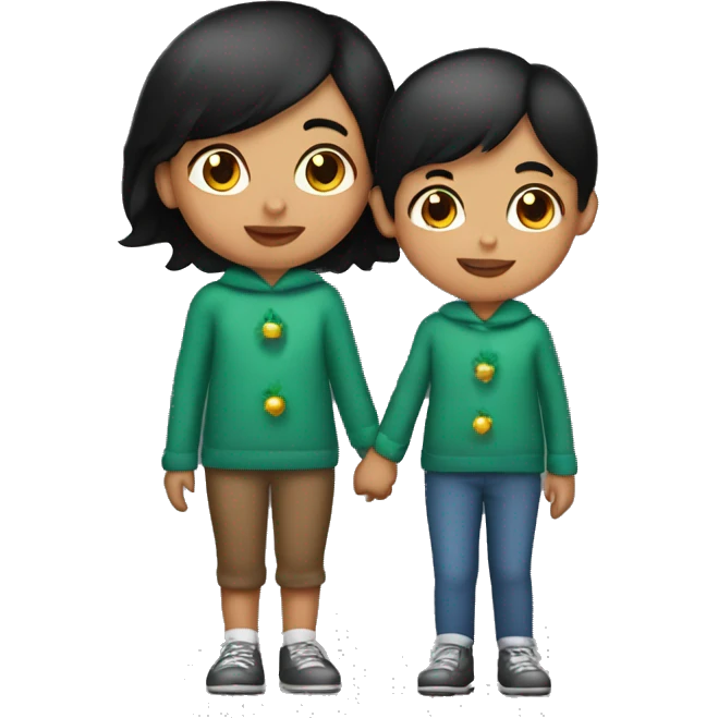 Hispanic girl with short black straight hair holding little boys hand at Christmas parade  emoji