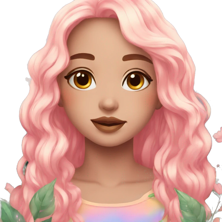 Dreamy pretty shiny colorful girl in nature aesthetic emoji