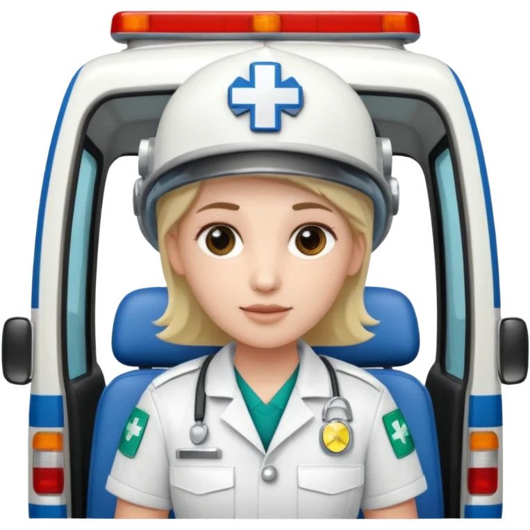 an ambulance driven by peluche emoji