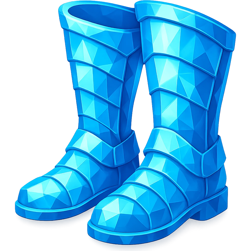 Transform these silver boots into diamond boots with a blue, crystalline, faceted appearance, keeping the same shape and style. The style should resemble emoji style with a transparent background. emoji