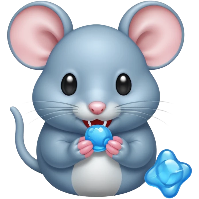 raton gris comiendo gomita redonda azul emoji