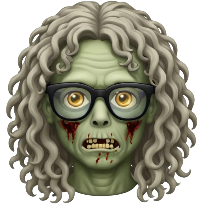 Zombie with long curly hair and black glasses  emoji