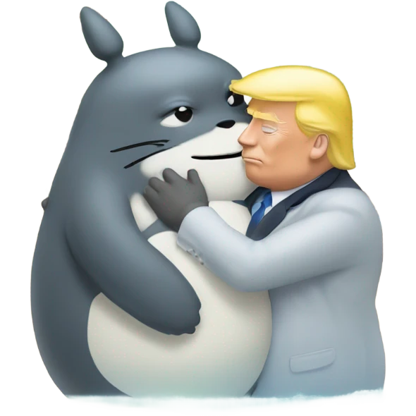 Photo realistic, Donald Trump, kissing and embracing Totoro at the beach by the pool emoji