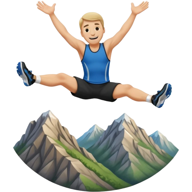 apple style emoji of a man flipping head over heels as he falls past a mountain emoji