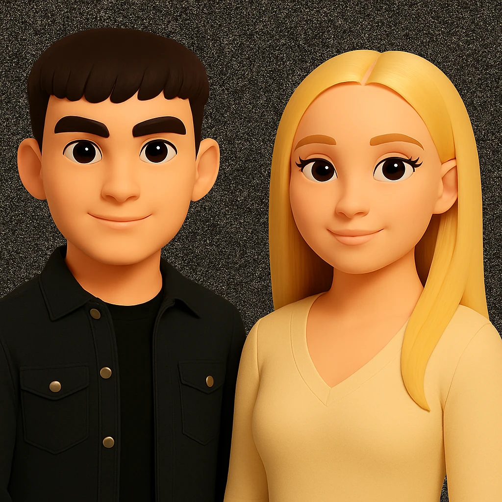 Make the people stand a little further apart from each other, keeping the same style and background as in the reference image. emoji