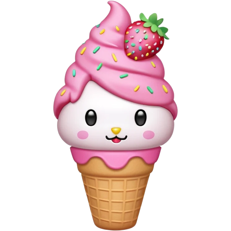 Hello Kitty inspired ice cream cone, kawaii face, pink cone emoji