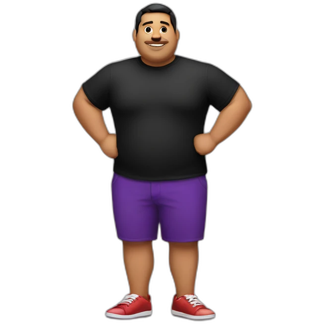 Fat latino Guy with red pants and purple shoes and black shirt emoji