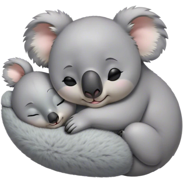 Meme-Worthy Cute Sleeping Koala Portrait Emoji, Head resting peacefully with a contented smile, showcasing a cuddly build and a luxuriously soft grey fur, eyes shut in a serene, restful snooze, Simplified yet hilariously adorable features, highly detailed, glowing with a soft, drowsy light, high shine, relaxed and utterly lovable, stylized with an air of playful laziness, bright and heartwarming, soft glowing outline, capturing the essence of a comically sleepy koala, so meme‐worthy it feels like it could instantly become the next viral sensation of adorable slumber! emoji
