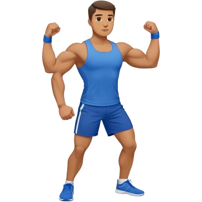 man with blue shorts doing side-lateral raise (T pose) emoji