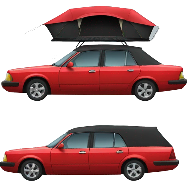 Red sedan car with black rooftoptent emoji