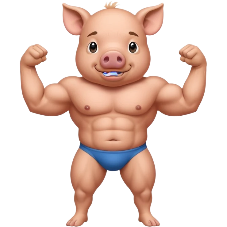 pig with 6 pack on two legs flexing no underwear weird porportions emoji