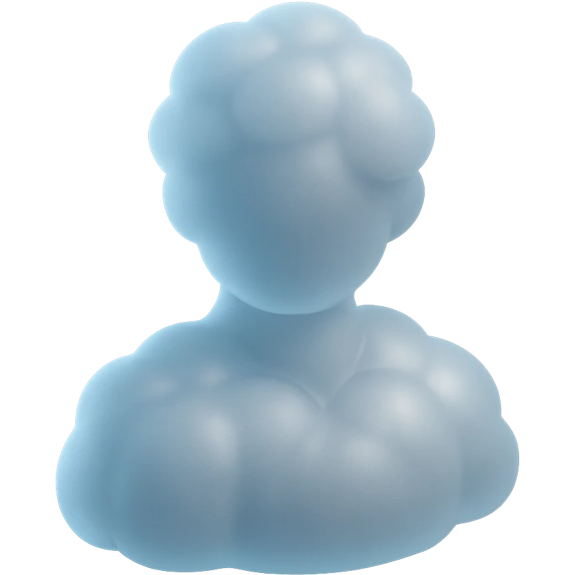 A person from the shoulders up, entirely composed of fluffy white convex clouds emoji