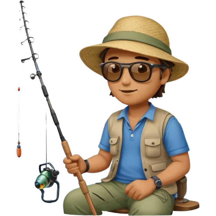 
man sitting fishing near the lake emoji