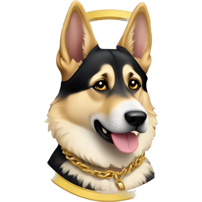 German Shepard mixed with husky with gold chain collar  emoji