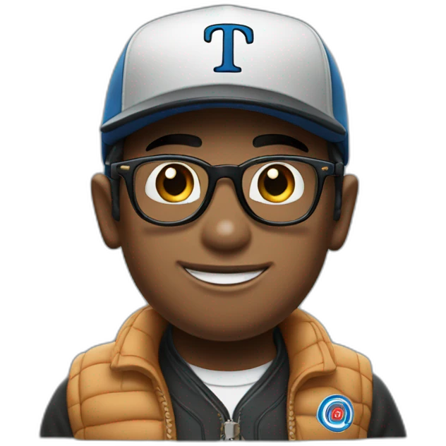 thomas the tank engine wearing black baseball cap and thick glasses emoji