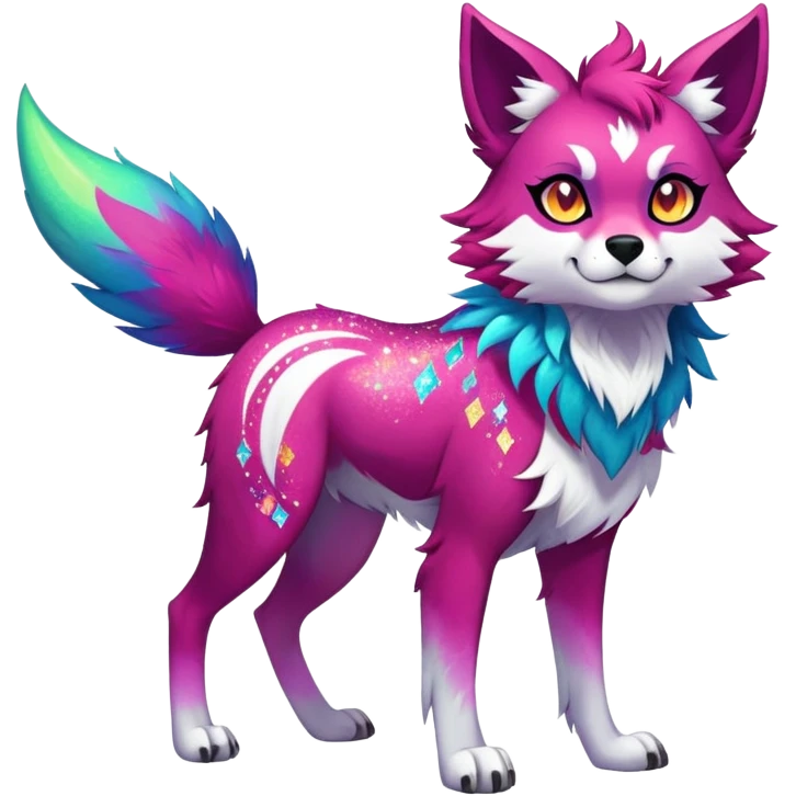 Vibrant edgy badass Falvie-Fionbri-creature-sparkle-canine-fursona, full body, with random markings emoji