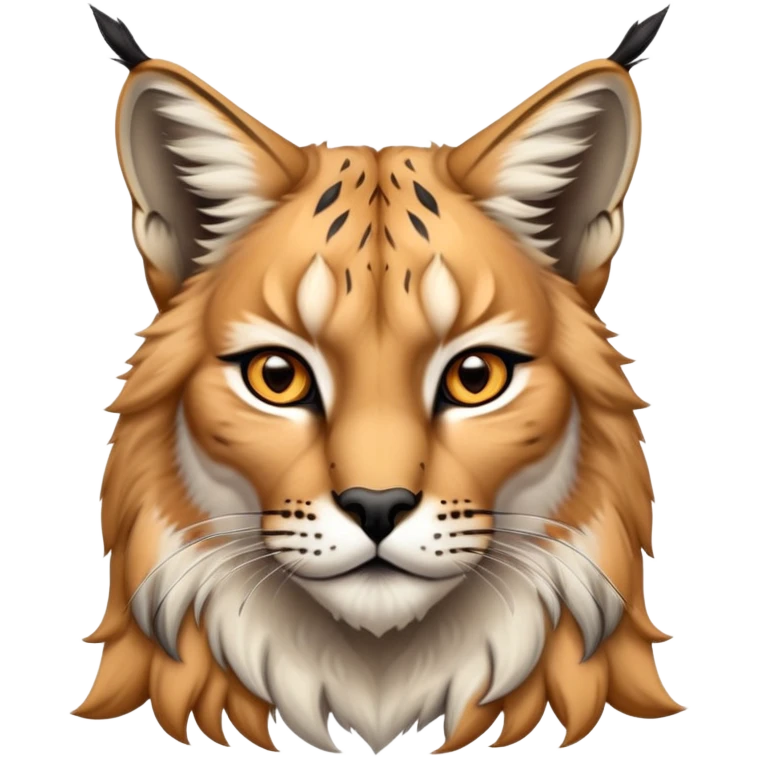 Cinematic-Noble-Lynx-Portrait-Emoji – Poised and regal, with a strong, agile build and a strikingly patterned coat of warm tawny fur accented by bold black ear tufts, deep-set, intelligent amber eyes, simplified yet sharp and sophisticated. emoji