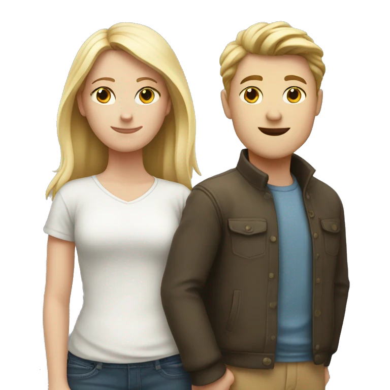 one white boy and one white girl, stand together. emoji