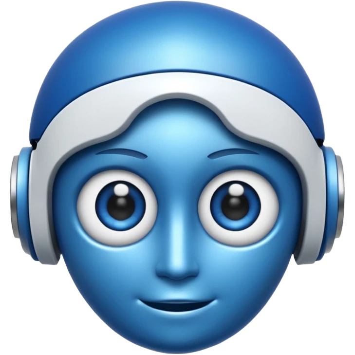 robo azul e branco sorrindo e piscando com um olho só, fazendo um sinal de posito com uma das mãos emoji