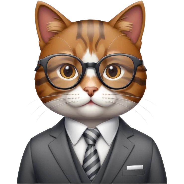professional cat with glasses and a suit, looking like a corporate boss emoji