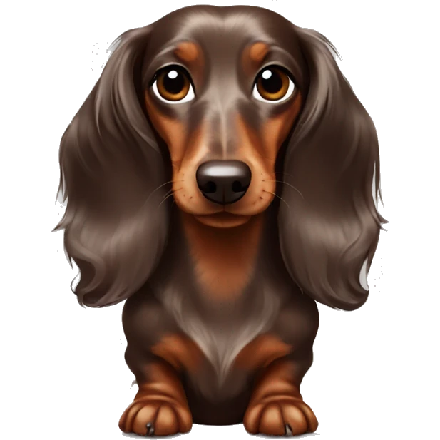 long haired chocolate dapple dachshund with hairbows emoji