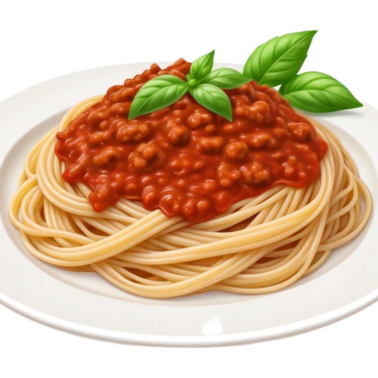 Spaghetti Bolognese on a plate,nice basil on top emoji