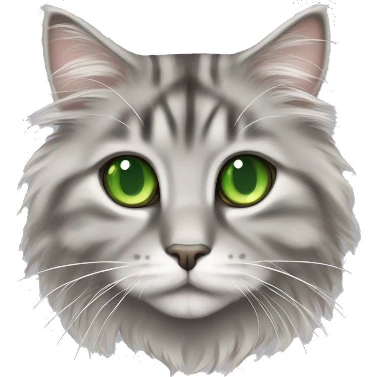 siberian cat with green eyes gray silver tabby long hair fluffy tail emoji