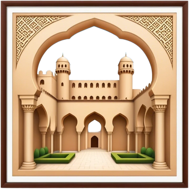 Realistic Alhambra de Granada Landmark Emoji, showcasing the Moorish palace’s intricate arches, geometric patterns, and historic fortress walls. emoji