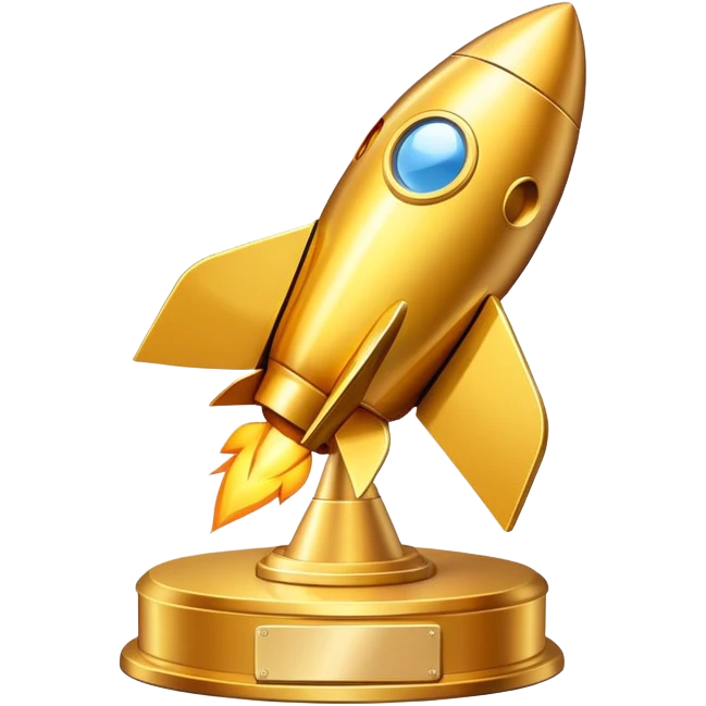 sleek golden rocket on top of award platform emoji