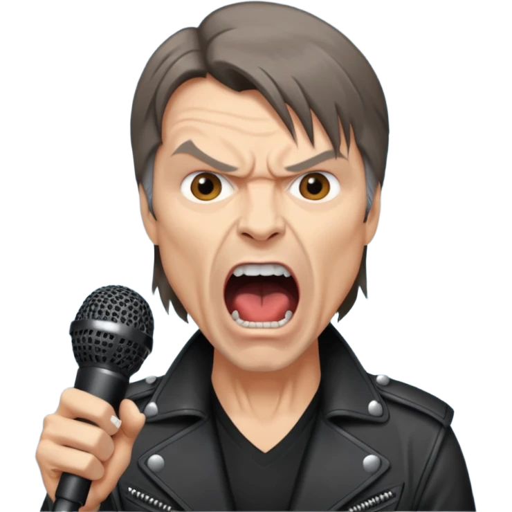 bruce dickinson, metal musician, screaming with mirophone emoji