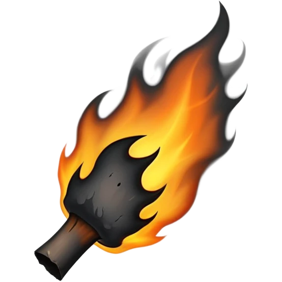 A partially burnt object with blackened, charred edges and smoke marks. Some areas still glowing faintly or releasing thin wisps of smoke, showing recent exposure to fire emoji