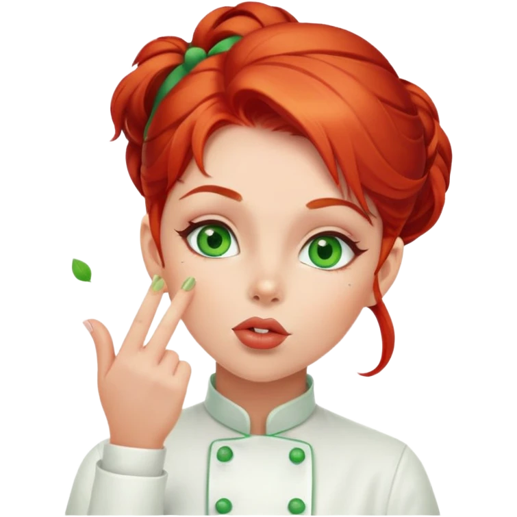 Girl, Pastry Chef with red hair and green eyes blowing kisses emoji