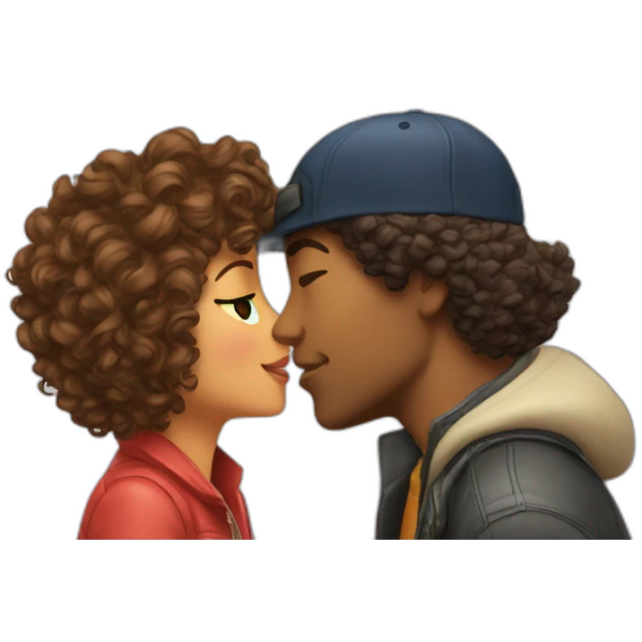 Love with kiss Guy wearing a cap and girl having curly hair  emoji