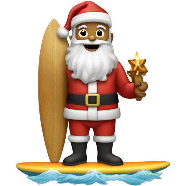 Santa on surfboard holding a menorah emoji