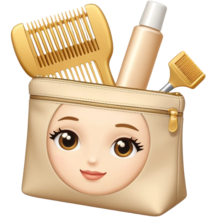 Lux A comb, an elastic band, a hairpin and face cream are in a beige cosmetic lux bag  emoji