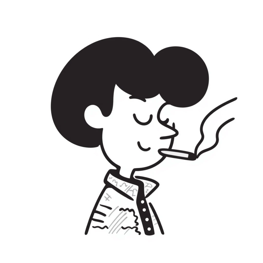 hand-drawn doodle of a whimsical character named 'tralalero tralala' smoking a joint emoji