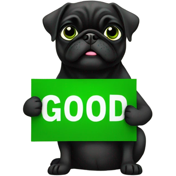 Black pug holding a green sign that says good luck  emoji
