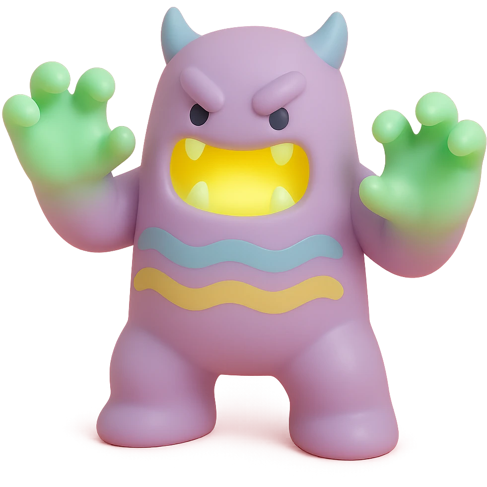 monster with glowing green claws, illuminated mouth, and neon stripes, menacing pose emoji
