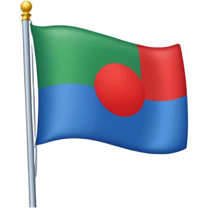Un drapeau avec du bleu en haud du vers en bas et un cercle rouge aj milieux emoji
