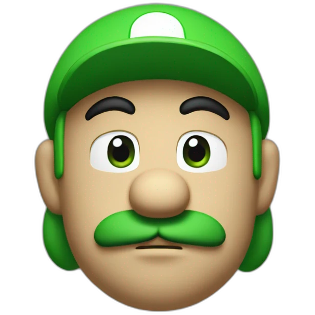 Sad Mario with green skin and no eyebrows emoji