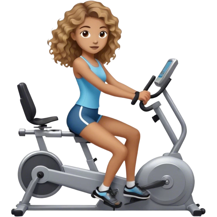 pretty teen Girl with brown and blond wavy hair on an ergometer emoji
