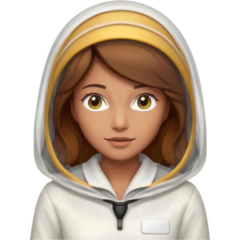 female bee keepers with brown hair, white suit emoji