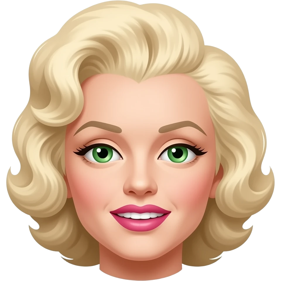 cabello castaño de Marilyn monroe con ojos verdes parpados pintados de marron y boca pintada de rosa emoji