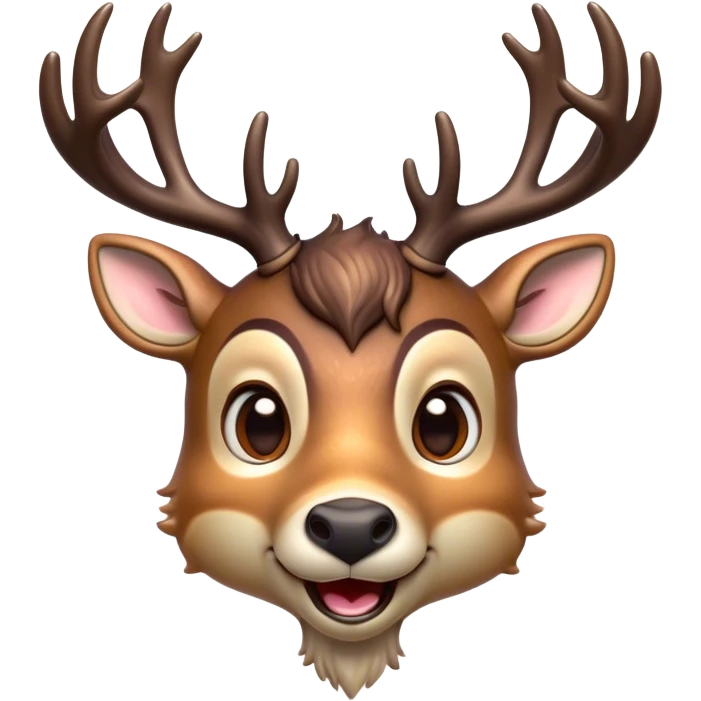 Cinematic Comical Deer Portrait Emoji, Head tilted dramatically with an exaggeratedly amused expression, featuring a sleek dappled Fur and whimsically contorted antlers, wide, expressive eyes filled with playful disbelief, Simplified yet hilariously expressive features, highly detailed, glowing with a slightly sassy glow, high shine, dramatic yet playful, stylized with an air of cheeky woodland mischief, bright and endearing, soft glowing outline, capturing the essence of a spirited and over-the-top deer, so meme-worthy it feels like it could side-eye its way into forest folklore instantly! emoji