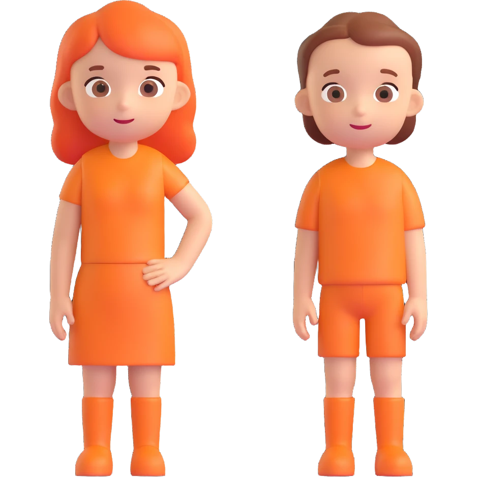 Slightly increase the volume of the upper body of the girl, separate the girl and the boy from each other, and make the skin color the same for both characters. Keep the cartoonish 3D style. emoji